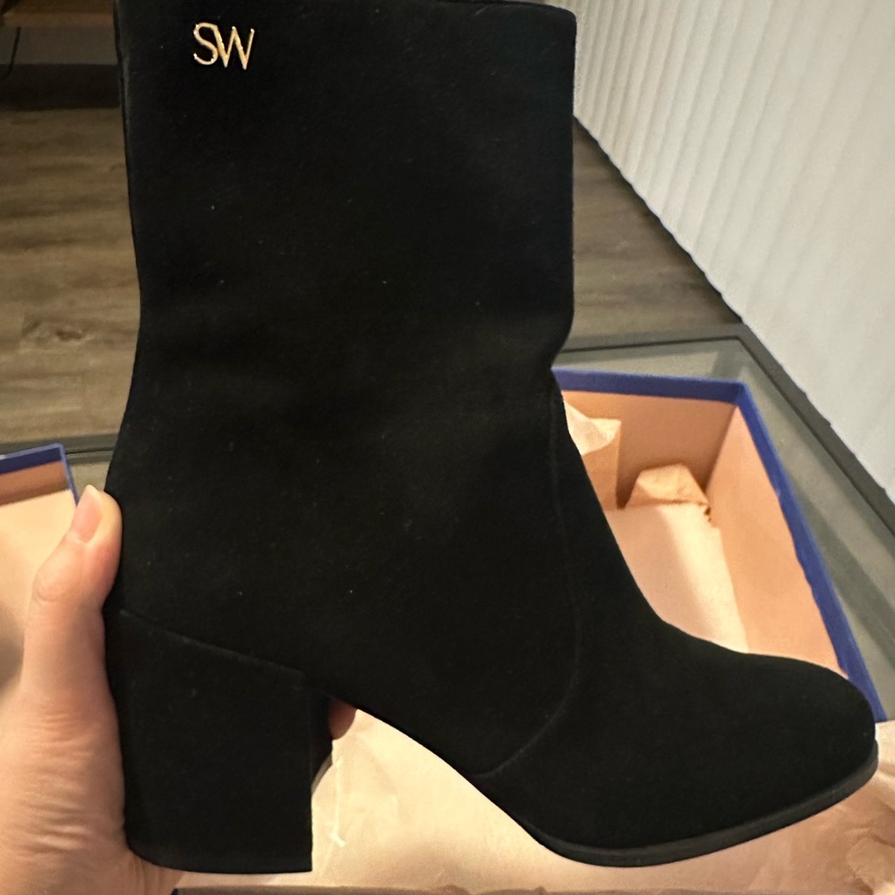Stuart Weitzman Sleek Suede Sock Booties US 9